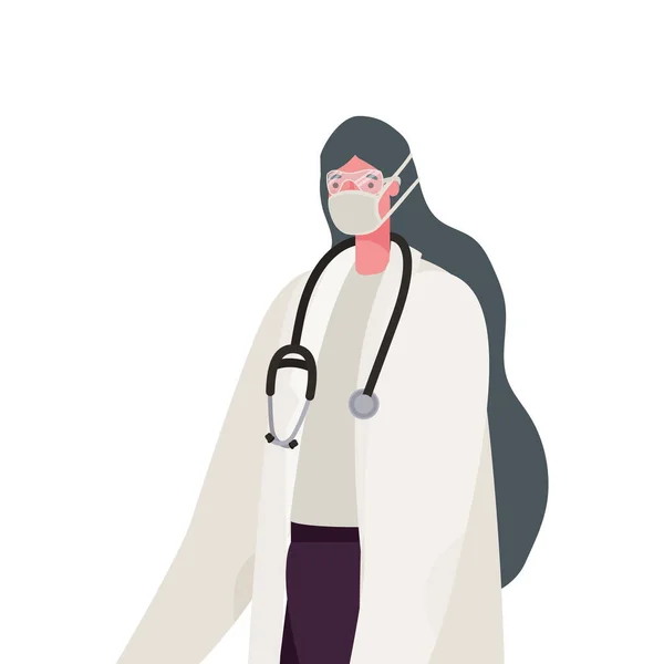 Isolated female doctor with mask vector design — Stock Vector
