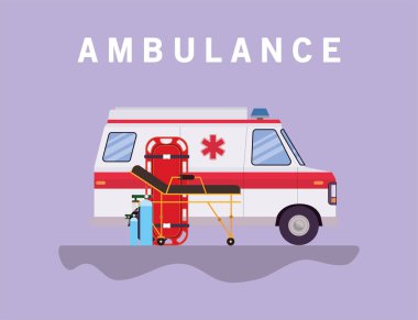 Ambulans gerici ve oksijen silindirleri vektör tasarımı