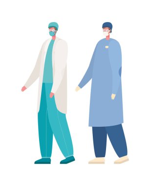 Maske vektör tasarımlı izole erkek doktorlar.