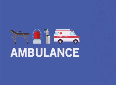 Ambulans gerici alarmı ve oksijen silindirleri vektör tasarımı