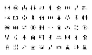 Sosyal uzaklık siluet biçim simgesi vektör tasarımı