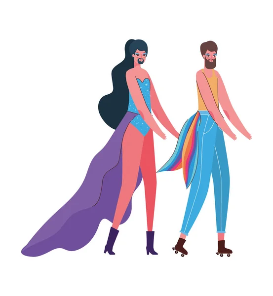 Homens travestis desenhos animados com figurinos design vetorial — Vetor de Stock