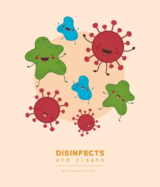 Covid 19 ไวรัสและ desinfects การออกแบบเวกเตอร์ — ภาพเวกเตอร์สต็อก