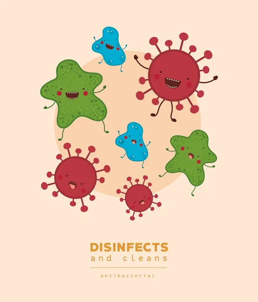 Virusul Covid 19 și designul vectorial desinfect — Vector de stoc