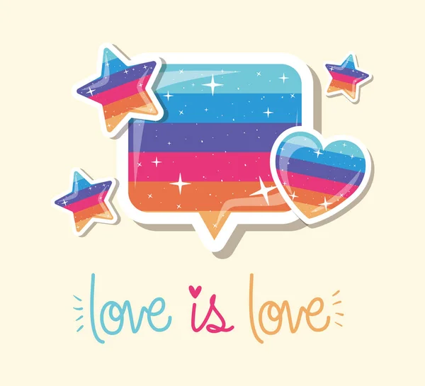 Lgtbi burbuja corazón estrellas y amor es amor texto vector diseño — Archivo Imágenes Vectoriales