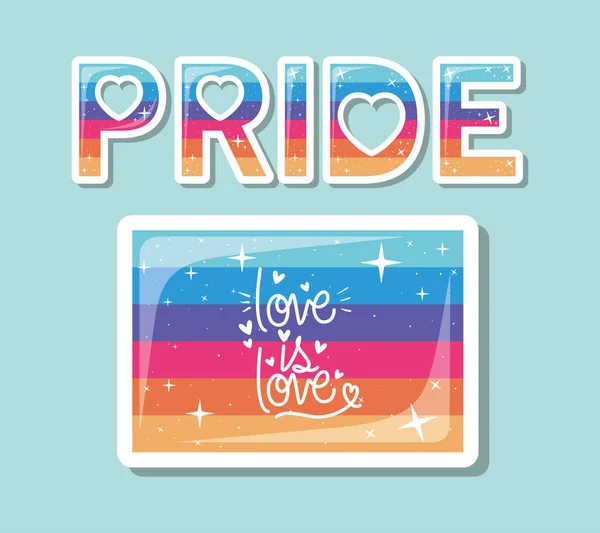 Lgtbi flag with love is love textベクトルデザイン — ストックベクタ