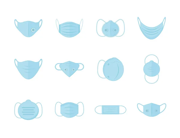 Medische blauwe maskers set vector ontwerp — Stockvector