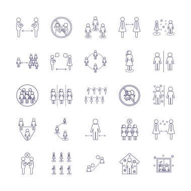 Sosyal uzaklık çizgisi biçim ikonu vektör dizaynı