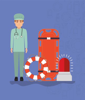 Sedye can simidi ve siren vektör tasarımı olan bir doktor.