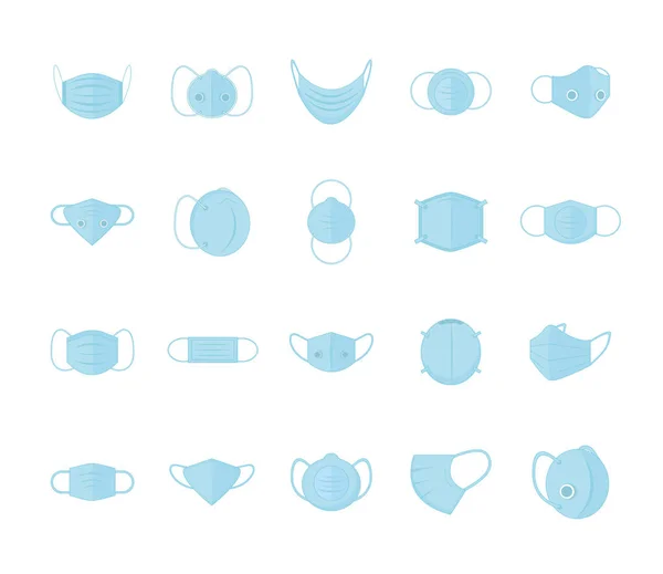 Medical blue masks set vector design — Stock Vector