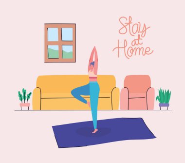Kadın ev vektör tasarımında yoga yapıyor