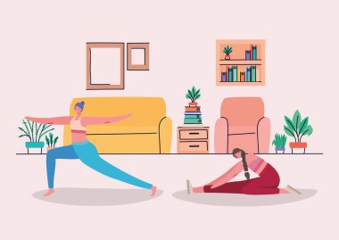 Ev vektör tasarımında yoga yapan kadınlar