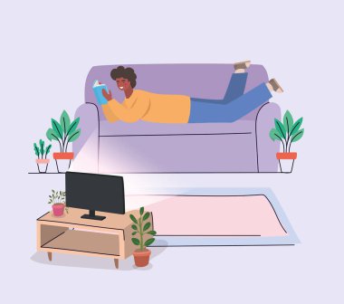 Koltuk vektör tasarımı üzerine kitap okuyan adam