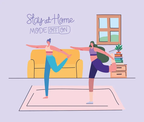 Mulheres fazendo ioga em casa design vetorial — Vetor de Stock