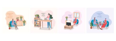 Woman doing activities at home vector design clipart