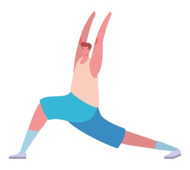 Spor kıyafetli bir adam yoga vektörü tasarımı yapıyor.