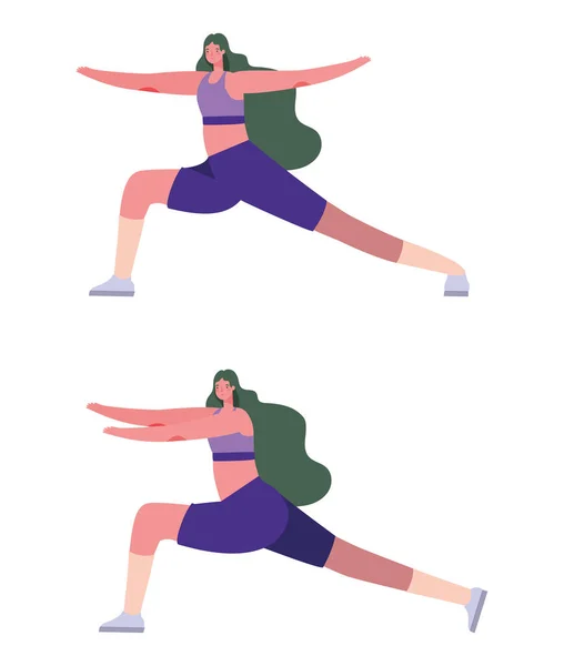 Mujeres con ropa deportiva haciendo yoga vector de diseño — Vector de stock