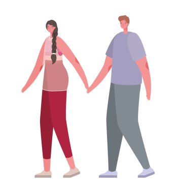 Spor giyim tasarımlı bir çift kadın ve erkek çizgi filmi.