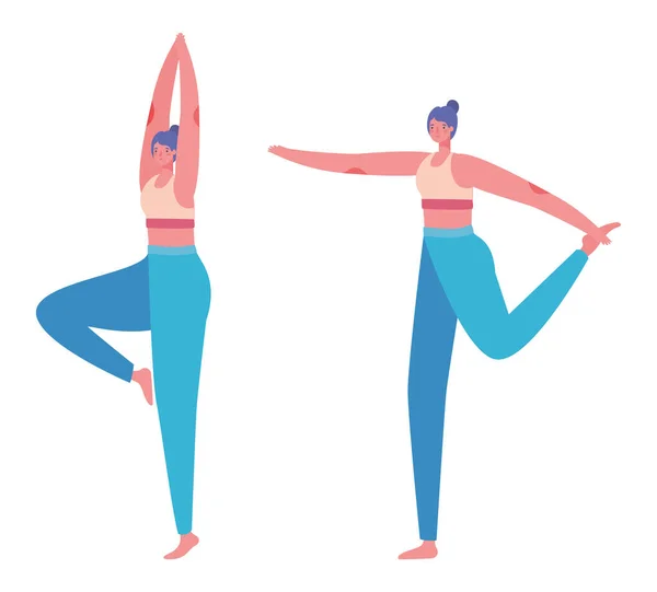 穿着运动服的女性做瑜伽矢量设计 — 图库矢量图片
