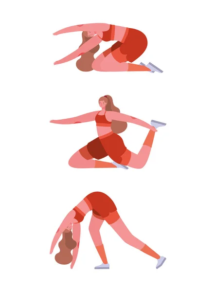 Donne con abbigliamento sportivo facendo yoga vector design — Vettoriale Stock