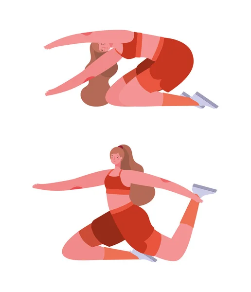 Donne con abbigliamento sportivo facendo yoga vector design — Vettoriale Stock
