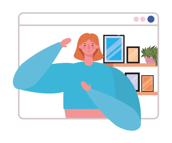 Avatar de femme sur le site Web dans la conception vectorielle de chat vidéo — Image vectorielle