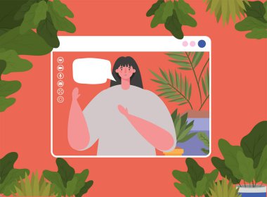 Web sitesinde görüntülü sohbet vektör tasarımında baloncuklu kadın avatarı