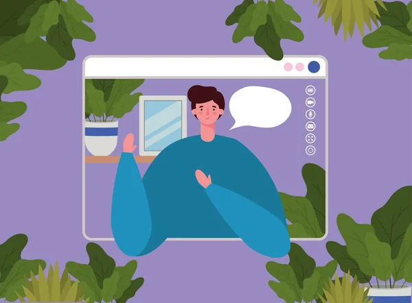 Homme avatar avec bulle sur le site dans la conception vectorielle de chat vidéo — Image vectorielle