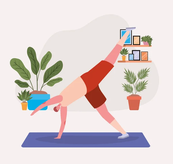 Hombre haciendo yoga en el diseño de alfombras — Vector de stock