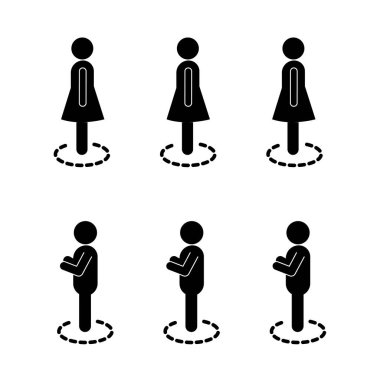 Kadınlar ve erkekler arasındaki sosyal mesafe siluet biçim ikon vektör tasarımı