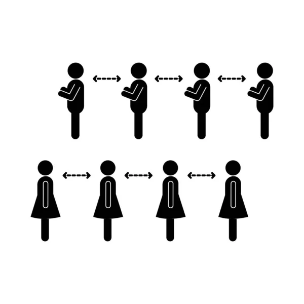 Kadınlar ve erkekler arasındaki sosyal mesafe siluet biçim ikon vektör tasarımı — Stok Vektör
