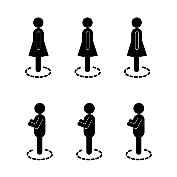 Sociale afstand tussen vrouwen en mannen silhouet stijl icoon vector ontwerp — Stockvector