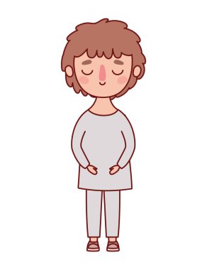 Kahverengi saç vektör tasarımlı izole edilmiş avatar çocuk çizgi filmi