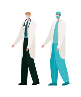 Maske vektör tasarımlı izole erkek doktorlar.