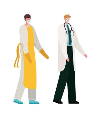 İzole erkek doktor ve maske vektör tasarımlı aşçı.