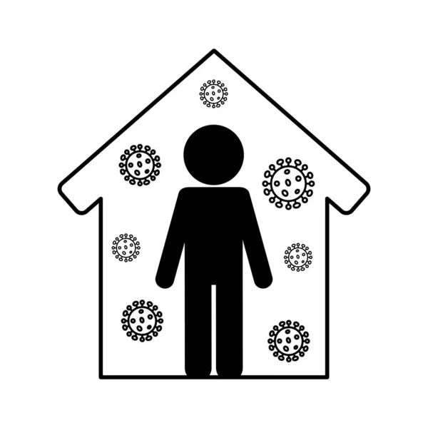 Avatar inside house and covid 19 virus silhouette style icon vector design — Stock Vector