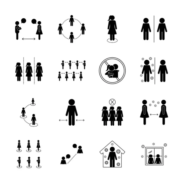 Векторный дизайн иконок в стиле социального дистанционного силуэта — стоковый вектор