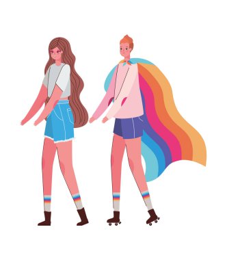 Kostümlü kadın karikatürleri ve lgtbi bayrak tasarımı