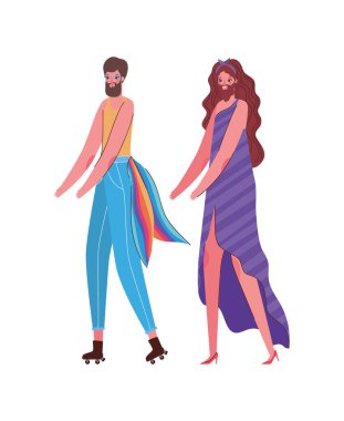 Kadın ve erkek çizgi filmi kostüm ve lgtbi bayrak tasarımı