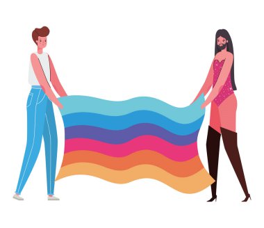 Kadın ve erkek çizgi filmi kostüm ve lgtbi bayrak tasarımı