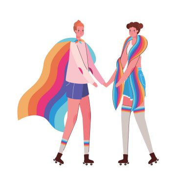 Kostümlü kadın karikatürleri ve lgtbi bayrak tasarımı