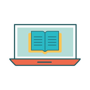 Dizüstü bilgisayar satırı üzerinde kitap ve biçim ikonu vektör tasarımını doldur