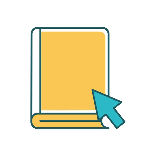 Libro electrónico con la línea de flecha del cursor y el diseño de vectores icono de estilo de relleno — Vector de stock