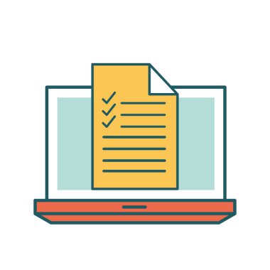 dizüstü bilgisayar ve belge satırı ve biçim ikonu vektör tasarımını doldur