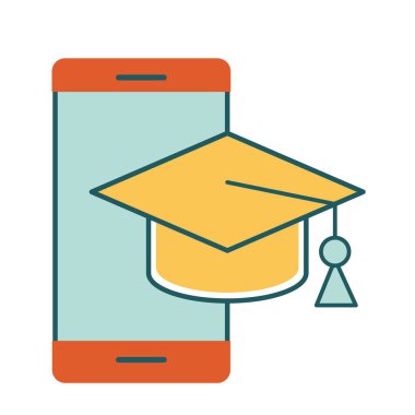 Mezuniyet başlığı satırına sahip akıllı telefon ve biçim ikon vektör tasarımını doldur