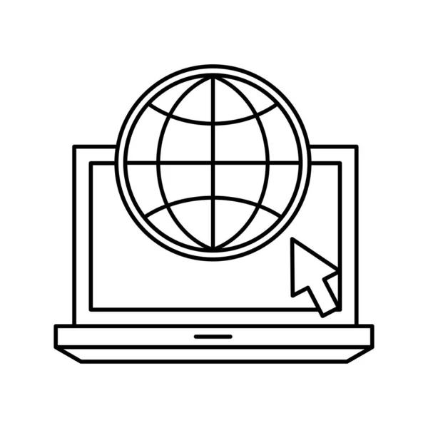 Globální koule s kurzorem na siluetě notebooku design vektoru — Stockový vektor