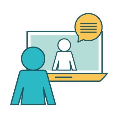 balon satırı ve biçim ikon vektör tasarımı ile görüntülü sohbette dizüstü bilgisayarda avatar