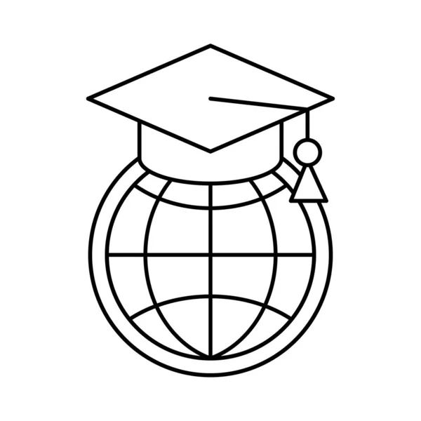 Esfera global con el diseño de vectores icono de estilo de silueta gorra de graduación — Vector de stock