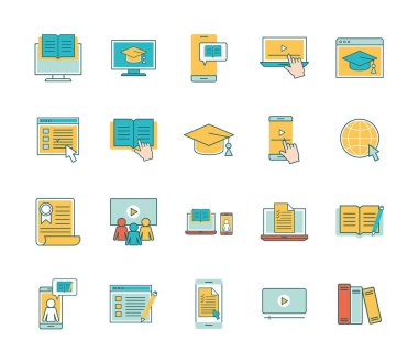 Eğitim çevrimiçi satırı ve biçim simgesi dizayn vektörü