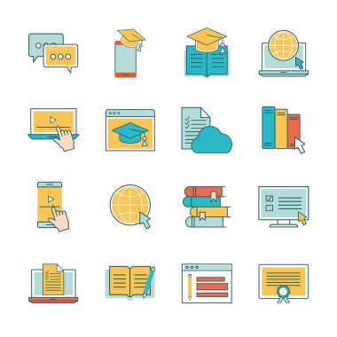 Eğitim çevrimiçi satırı ve biçim simgesi dizayn vektörü